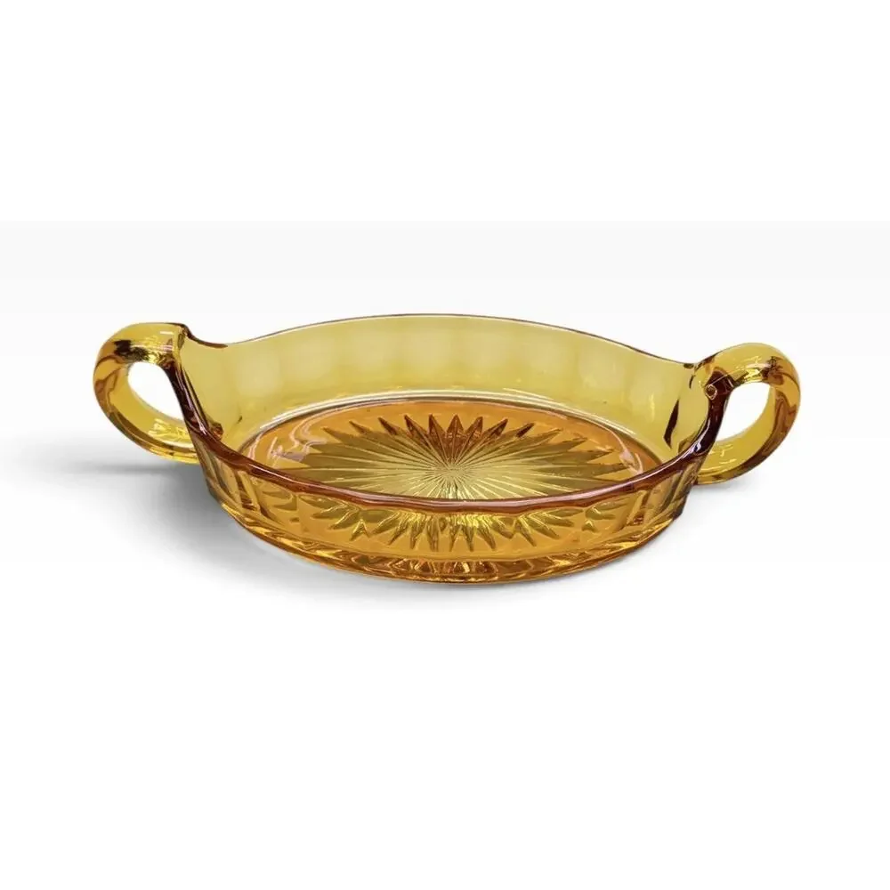 Vintage Imperial Glass Panel Relish Boat Dish Amber Glass Iron Cross Trademark